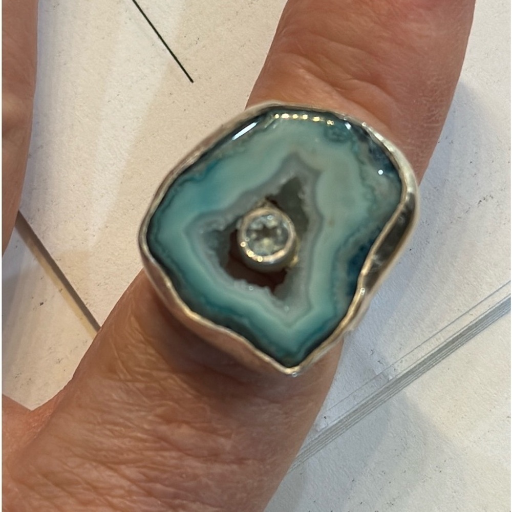 NWT Sea foam agate and topaz set in .925 Sterling silver - Picture 7 of 12